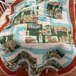 Vintage Beachy Handmade Quilt or Wall Hanging surfer cali
